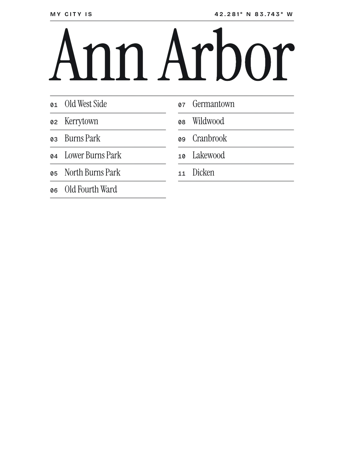 Ann Arbor, Index: Gazetteer