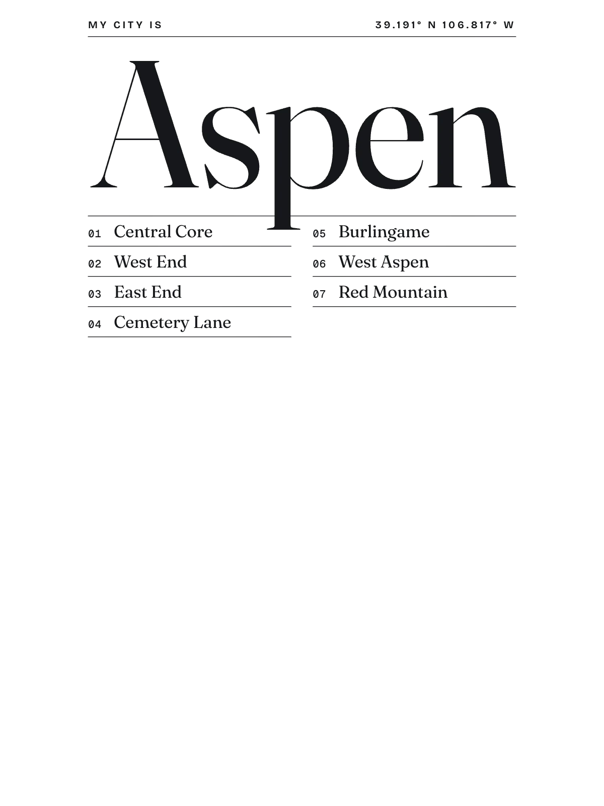 Aspen, Index: Gazetteer