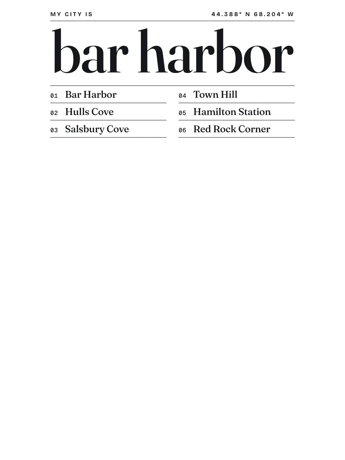 Bar Harbor, Index: Gazetteer