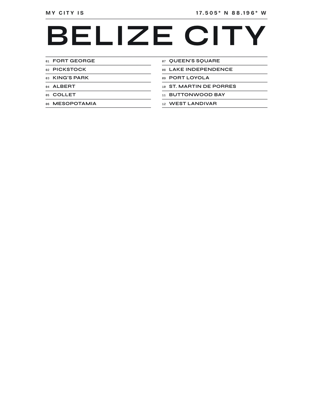 Belize City, Index: Gazetteer