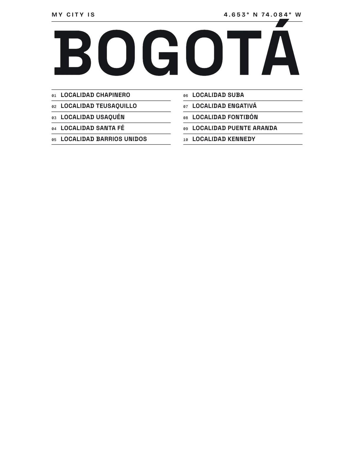 Bogotá, Index: Gazetteer