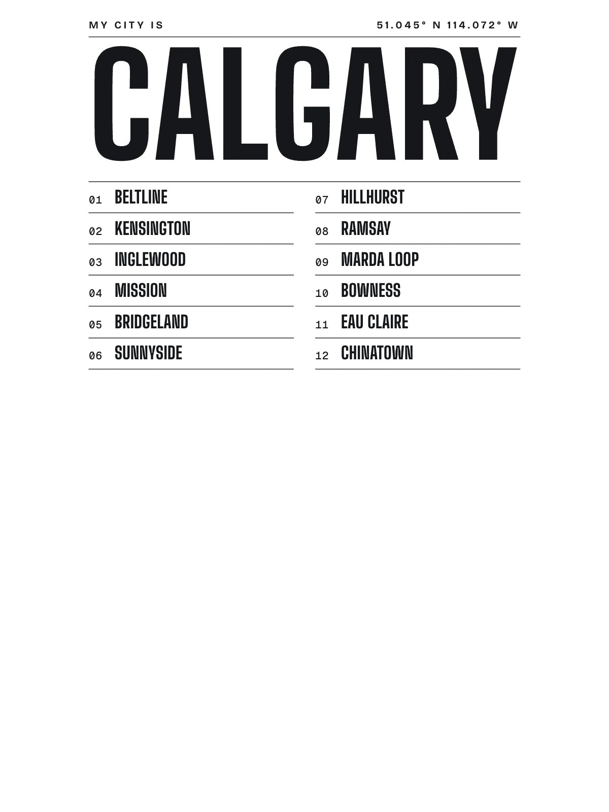 Calgary, Index: Gazetteer