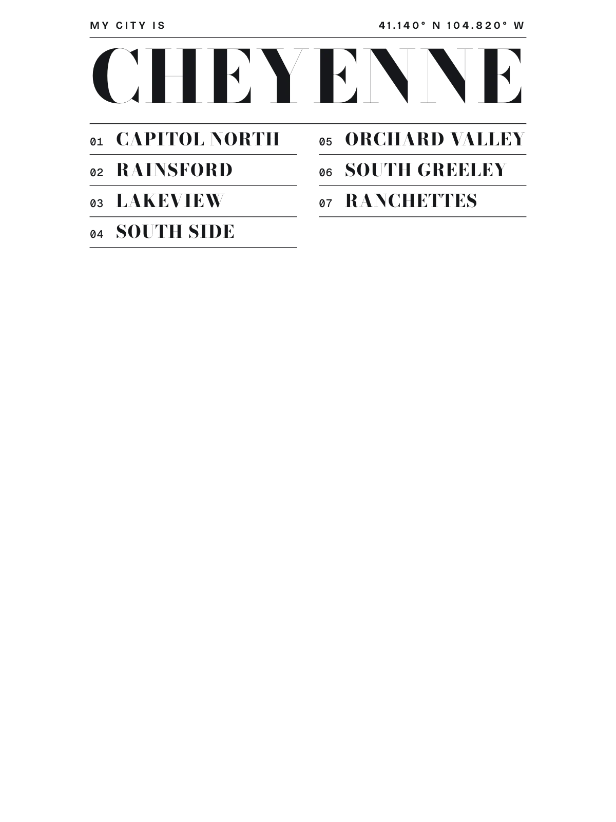 Cheyenne, Index: Gazetteer