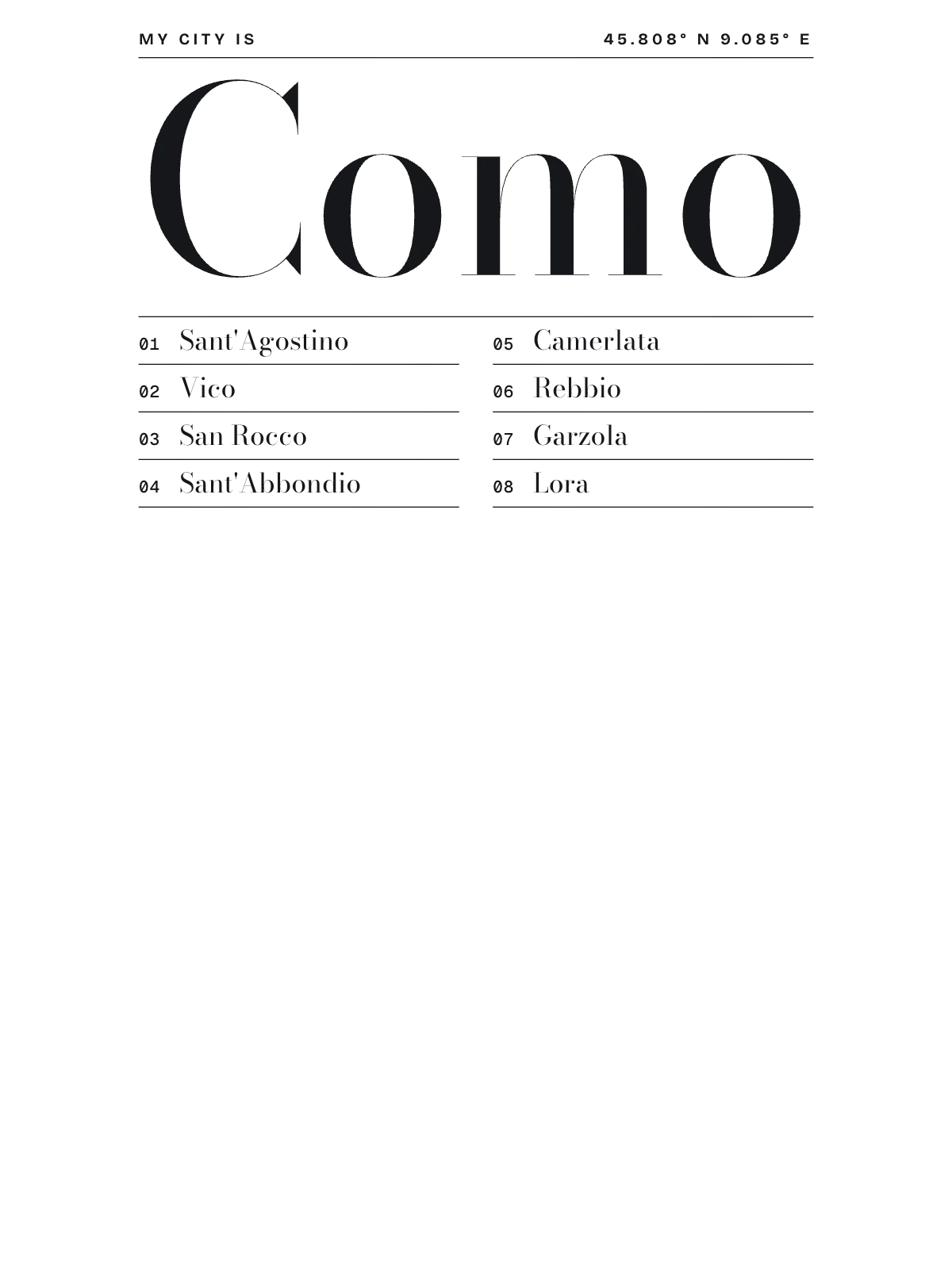 Como, Index: Gazetteer