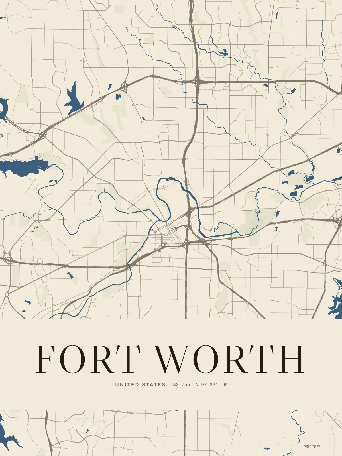 Fort Worth, Waterline map