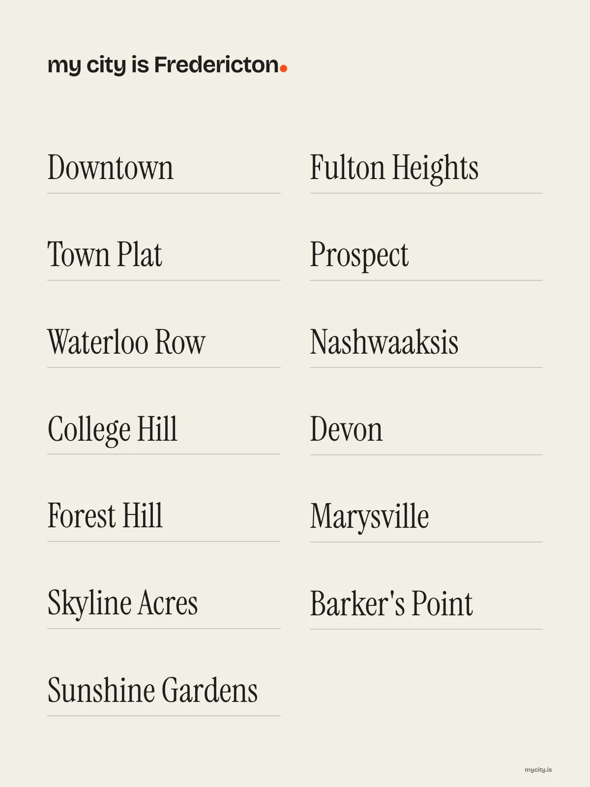 Fredericton, Neighbourhoods print