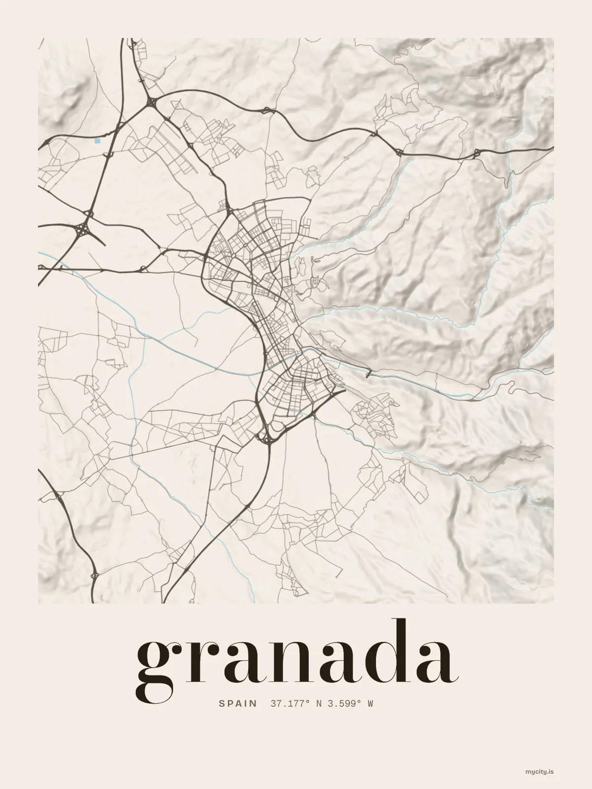 Granada, Spain map print