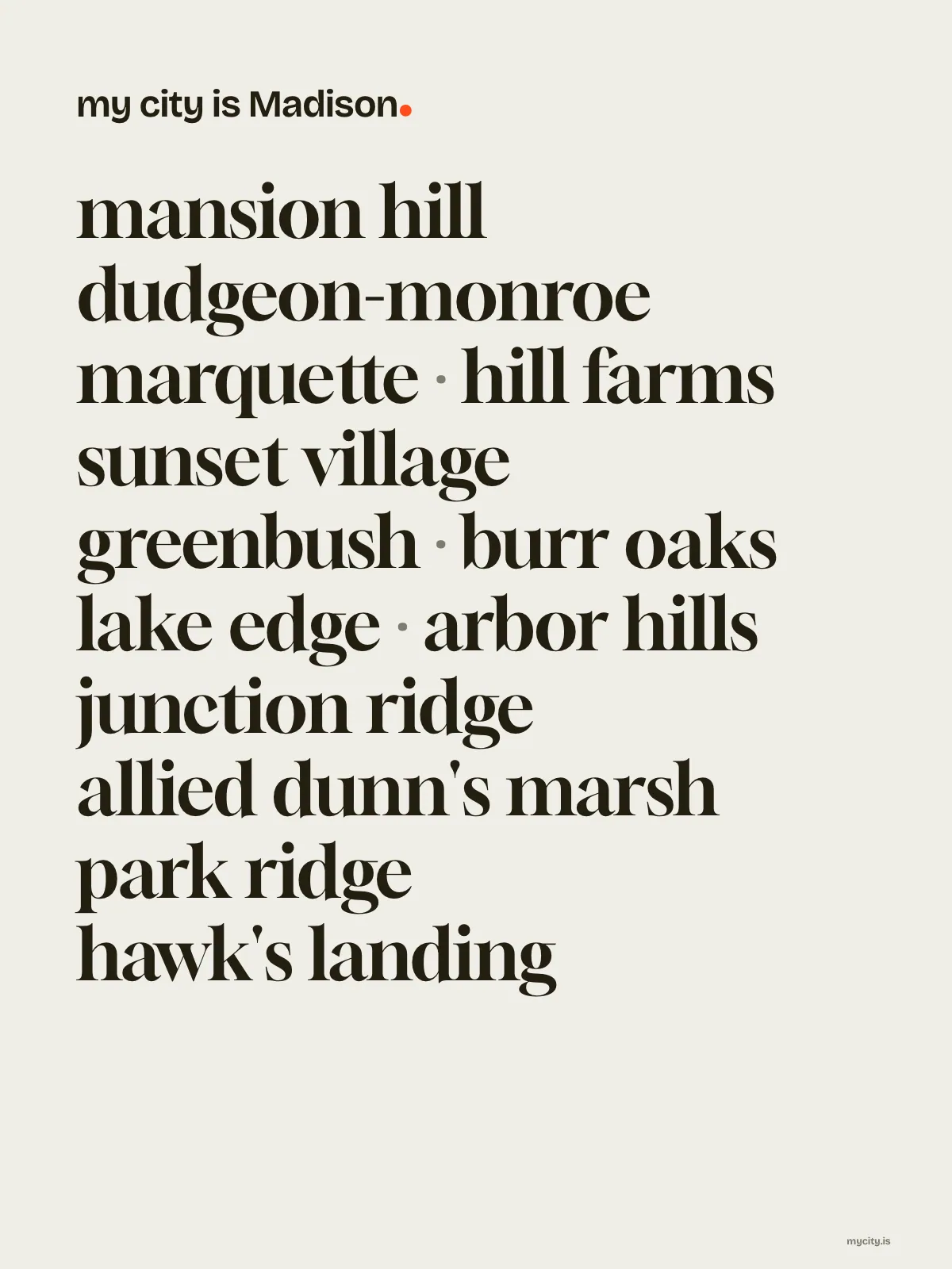 Madison, Neighbourhoods print