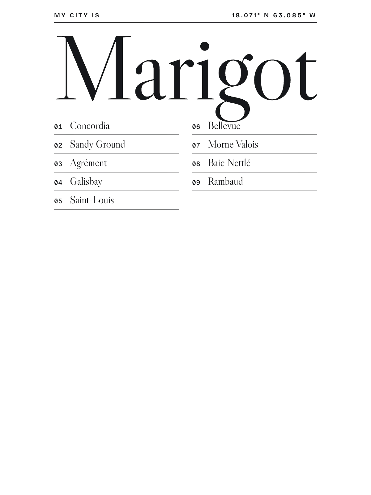 Marigot, Index: Gazetteer