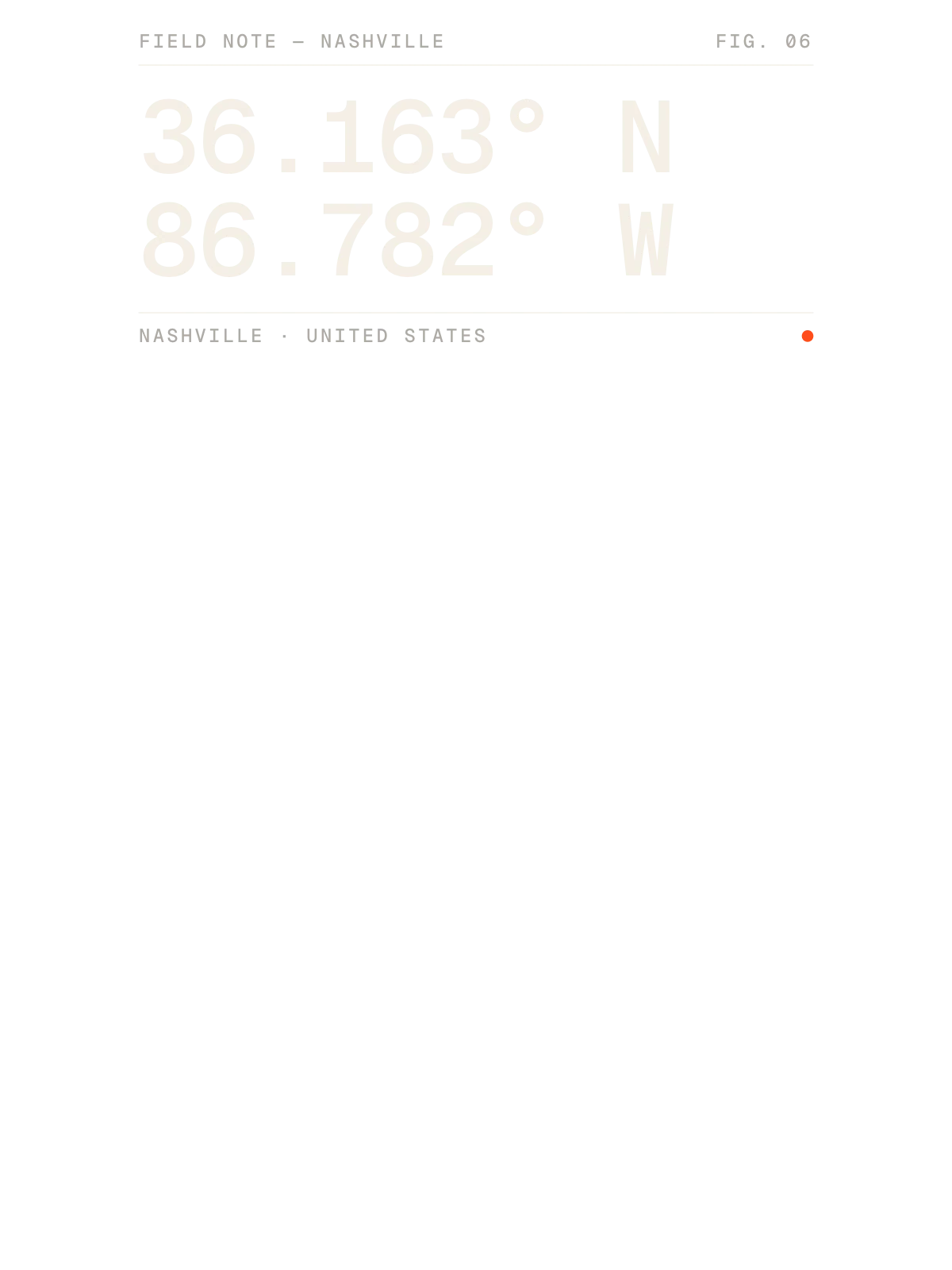 Nashville, Field notes: Coordinates