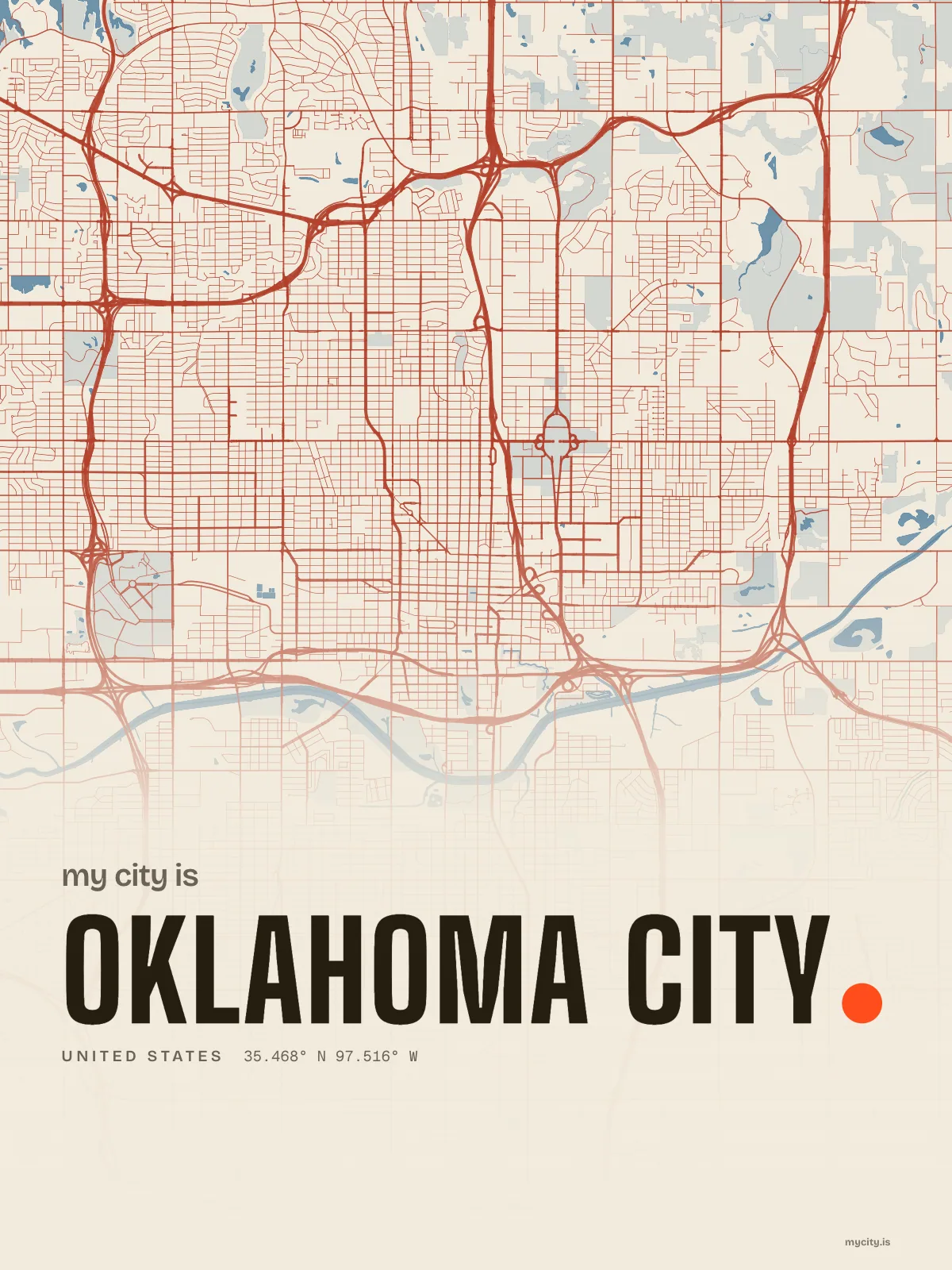 Oklahoma City map print