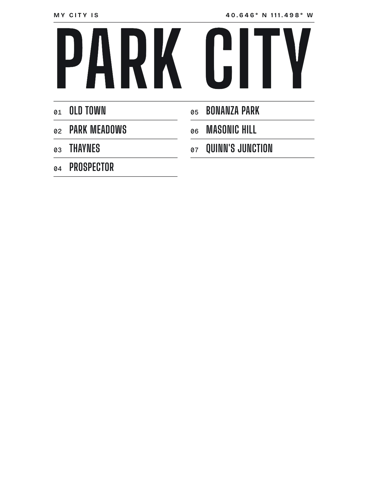 Park City, Index: Gazetteer