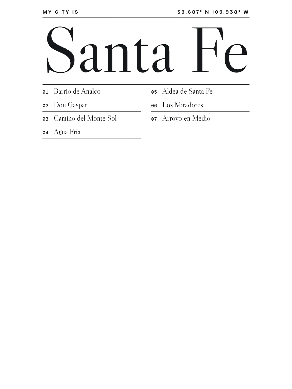 Santa Fe, Index: Gazetteer