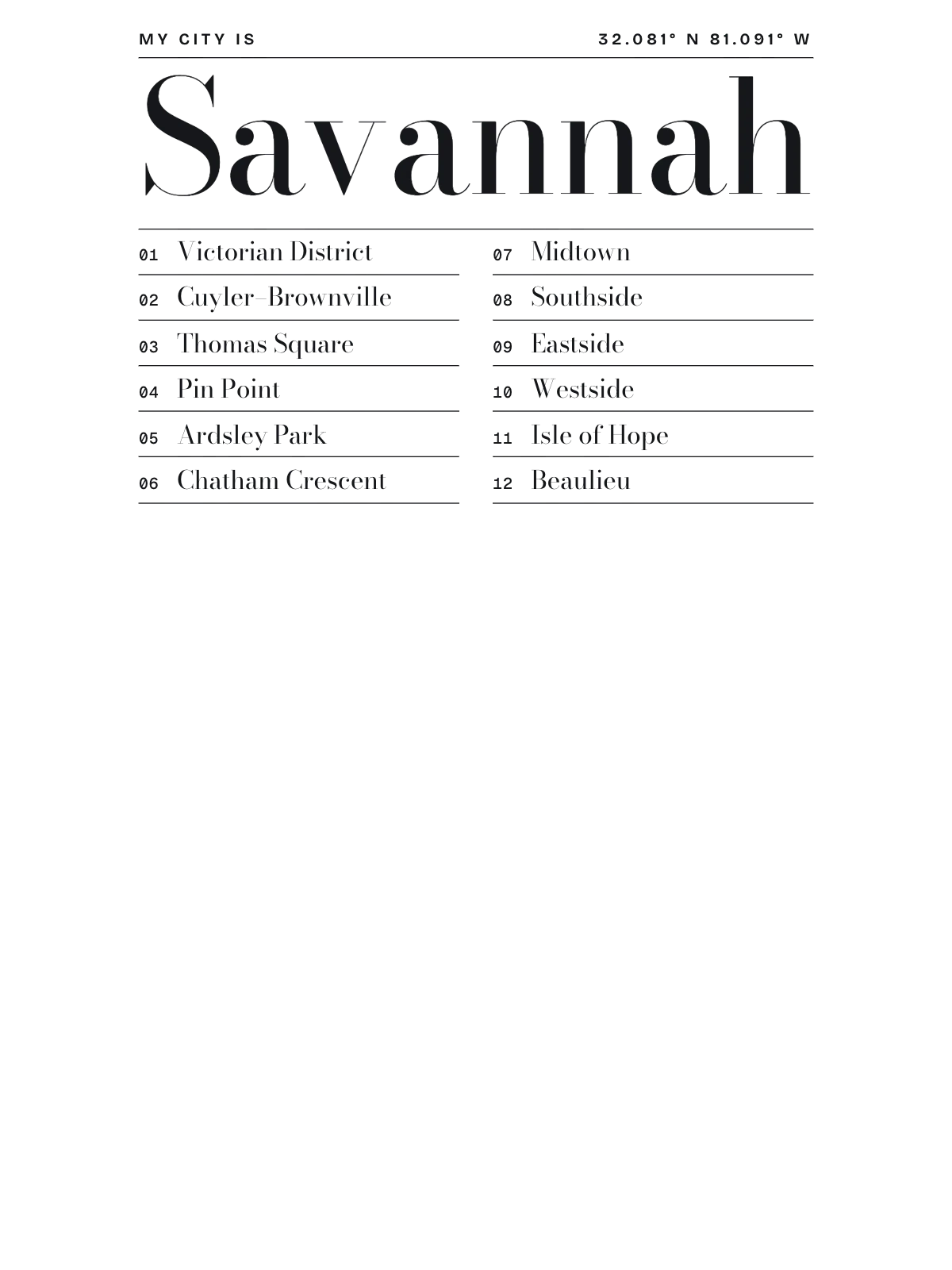 Savannah, Index: Gazetteer