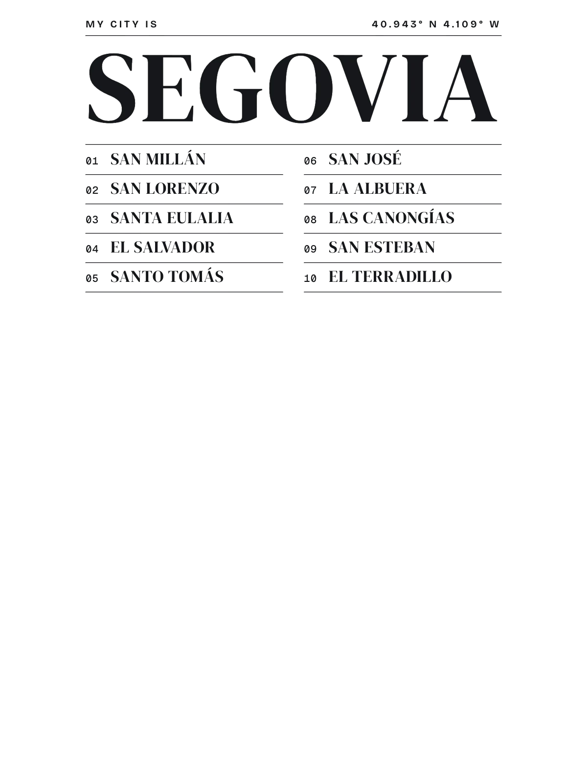 Segovia, Index: Gazetteer