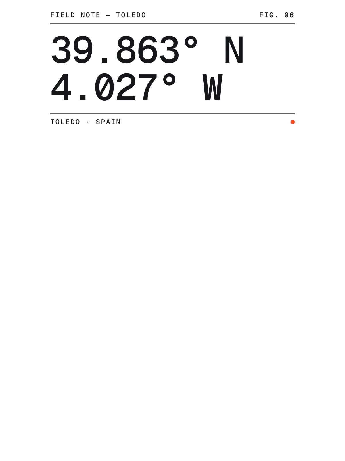 Toledo, Field notes: Coordinates