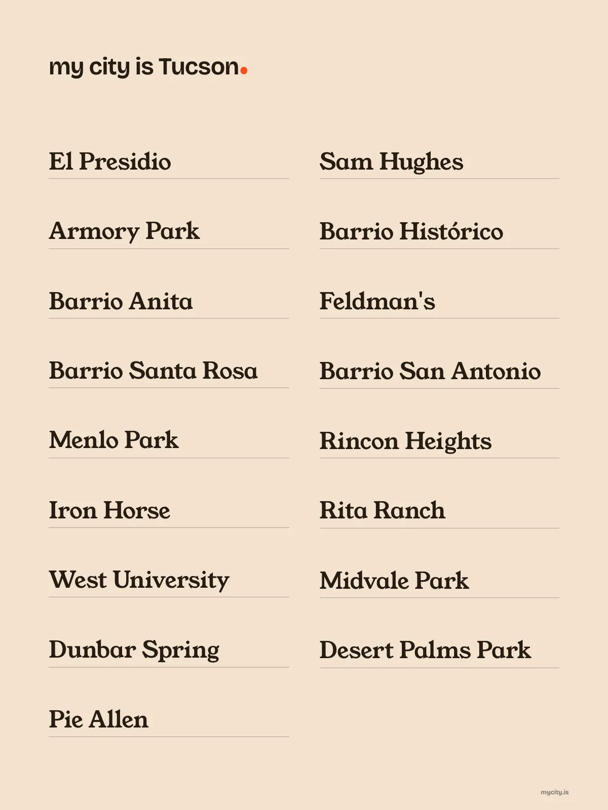 Tucson, Neighbourhoods print