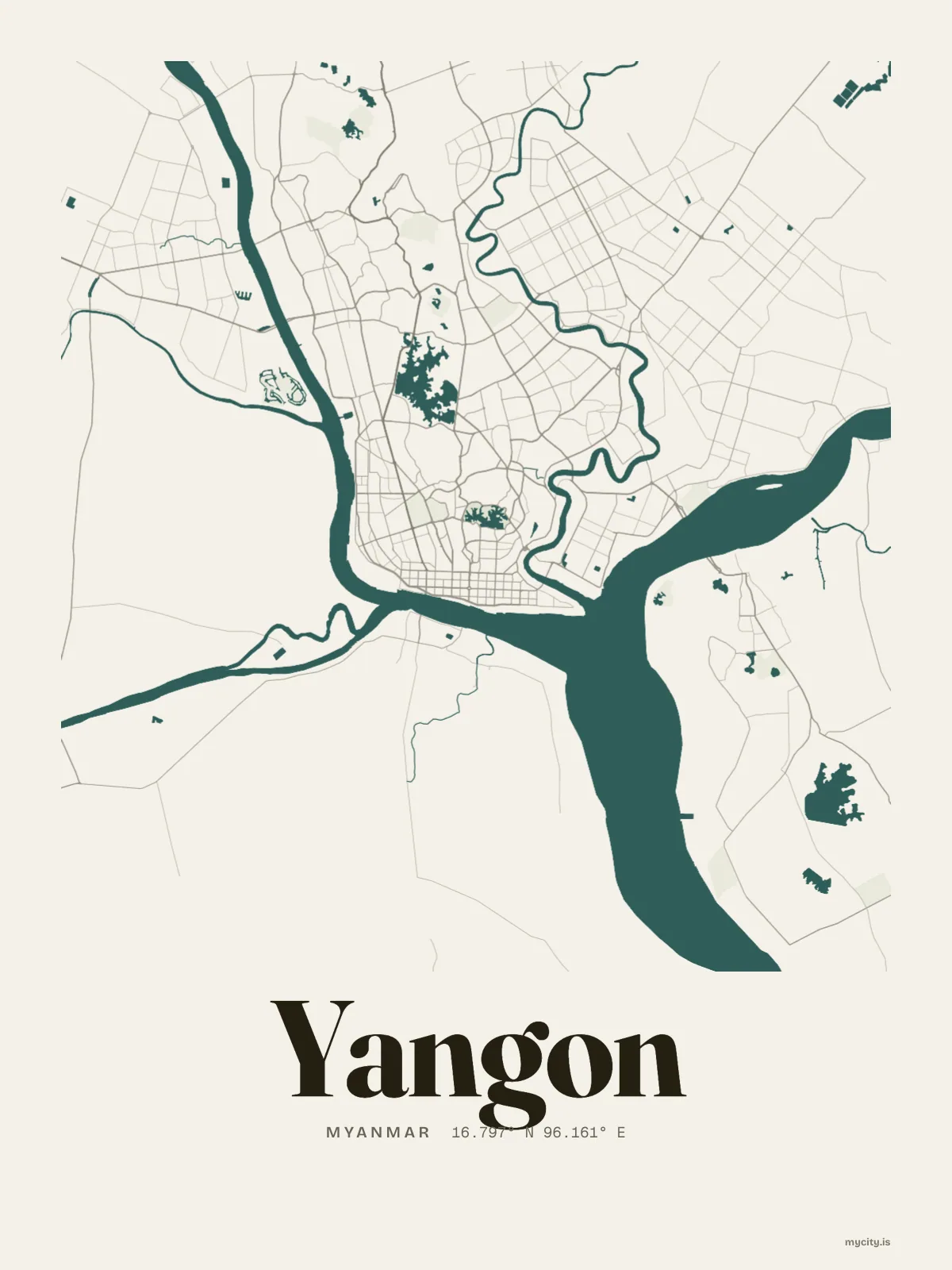 Yangon map print