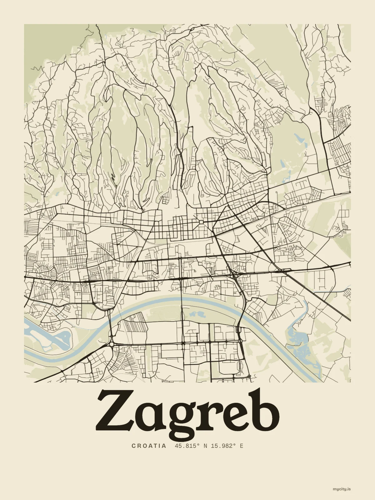 Zagreb map print